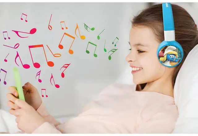 Alt view image 4 of 5 - Lexibook, The Smurfs, 2-in-1 Bluetooth & Wired Headphones with Microphone and Control Buttons, Foldable and Adjustable, Long-Lasting Rechargeable Battery, Blue/Green, HPBT010SF