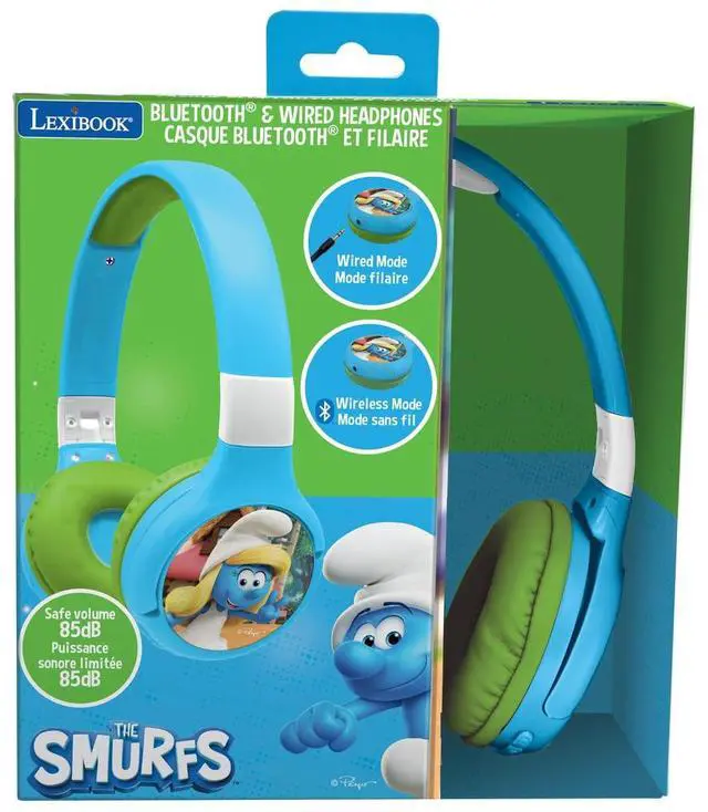 Alt view image 5 of 5 - Lexibook, The Smurfs, 2-in-1 Bluetooth & Wired Headphones with Microphone and Control Buttons, Foldable and Adjustable, Long-Lasting Rechargeable Battery, Blue/Green, HPBT010SF