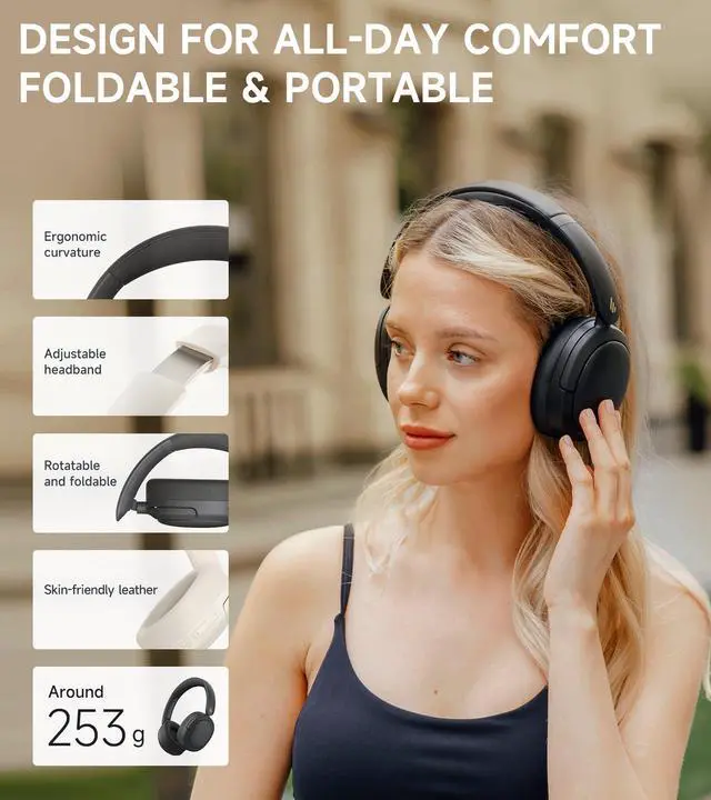 Alt view image 5 of 5 - Edifier W800BT Pro Over-Ear Active Noise Cancelling Headphones & R1 Open-Ear Clip Earbuds - Hi-Res Audio, Fast Charging, Bluetooth 5.4, All-Day Comfort for Work/Travel/Sports