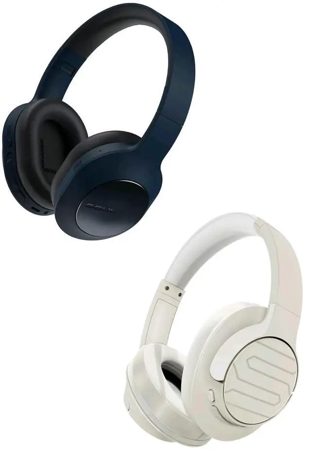 Main image of Soul Electronics Bundle of Blue Noise Cancelling Over-Ear Bluetooth Headset and Beige Wireless On-Ear Headphones, Deep Bass, Foldable, Low Latency