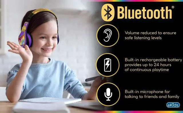 Alt view image 3 of 5 - eKids Rainbow High Kids Bluetooth Headphones, Wireless Headphones with Microphone Includes Aux Cord, Volume Reduced Kids Foldable Earphones for School, Home, or Travel