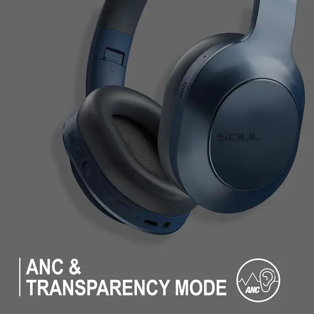 Alt view image 2 of 5 - Soul Electronics Bundle of Blue Noise Cancelling Over-Ear Bluetooth Headset and Beige Wireless On-Ear Headphones, Deep Bass, Foldable, Low Latency