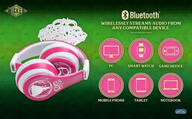Alt view image 5 of 5 - eKids Wicked Glinda Bluetooth Headphones, Wireless Headphones with Microphone Includes Aux Cord, Volume Reduced Kids Foldable Earphones for School, Home, or Travel