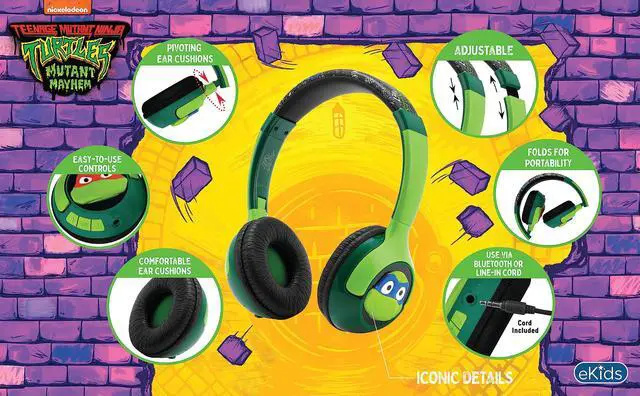 Alt view image 4 of 5 - eKids Teenage Mutant Ninja Turtles Bluetooth Headphones for Kids, Wireless Headphones with Microphone, Includes Aux Cord, Perfect for School, Home, or Travel