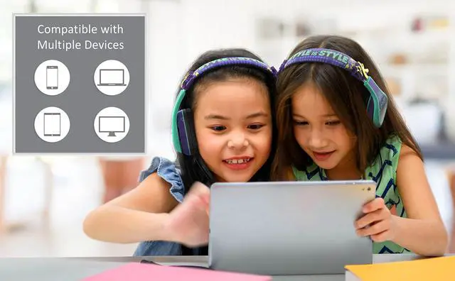 Alt view image 4 of 4 - eKids Karmas World Headphones for Kids, Wired Headphones for School, Home or Travel, Tangle Free Stereo Earphones with Parental Volume Control, Connect via 3.5mm Jack