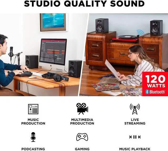 Alt view image 3 of 5 - M-Audio BX4BT 4.5" Studio Monitors & PC Speakers with Bluetooth for Recording and Multimedia & HDH40 - Over Ear Studio Headphones with Closed Back Design