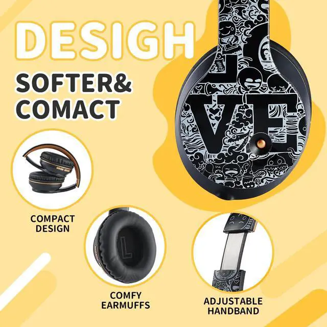 Alt view image 3 of 5 - Arryes Kids Bluetooth Headset,Suitable for 3-21 Years Old Children, Wireless Sports Music Game Headset, Protein Ear pad Painless Long wear, Suitable for Mobile Phones, Tablets, laptops. (Black Gold)