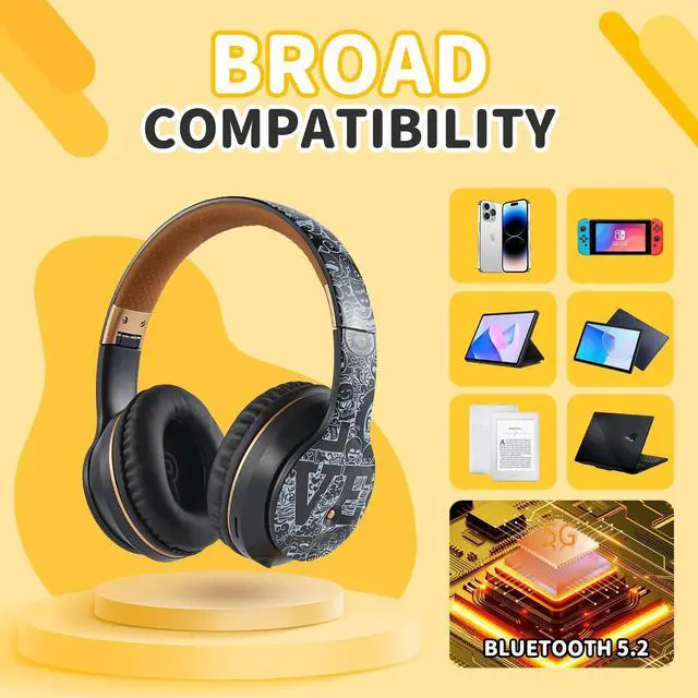 Alt view image 5 of 5 - Arryes Kids Bluetooth Headset,Suitable for 3-21 Years Old Children, Wireless Sports Music Game Headset, Protein Ear pad Painless Long wear, Suitable for Mobile Phones, Tablets, laptops. (Black Gold)