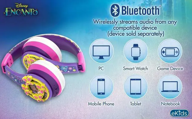 Alt view image 5 of 5 - eKids Disney Encanto Kids Bluetooth Headphones, Wireless Headphones with Microphone Includes Aux Cord, Volume Reduced Kids Foldable Earphones