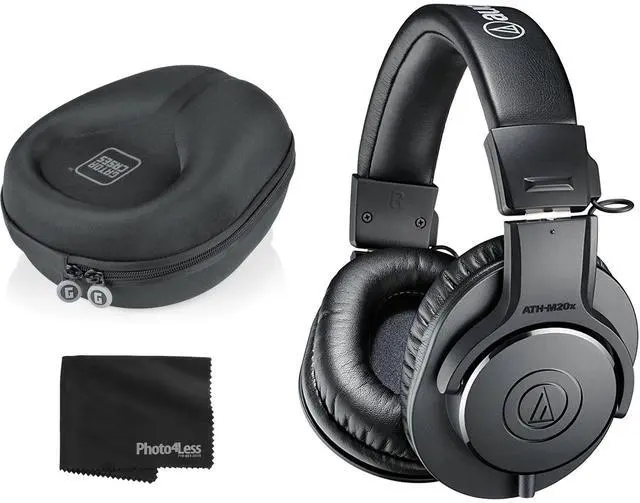 Main image of Audio-Technica ATH-M20x Monitor Headphones (Black) + Gator Weatherproof Headphone Case + Cleaning Cloth - Deluxe Bundle