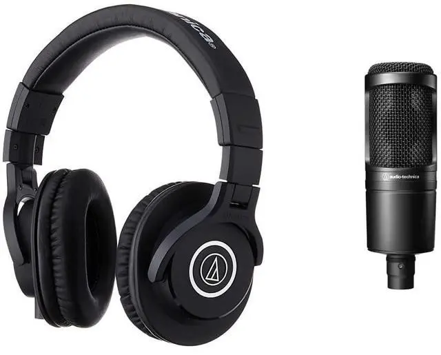 Main image of Audio-Technica ATH-M40x Professional Monitor Headphones, Black & Audio-Technica AT2020 Cardioid Condenser Microphone, Black, Ideal for Project/Home Studio Applications