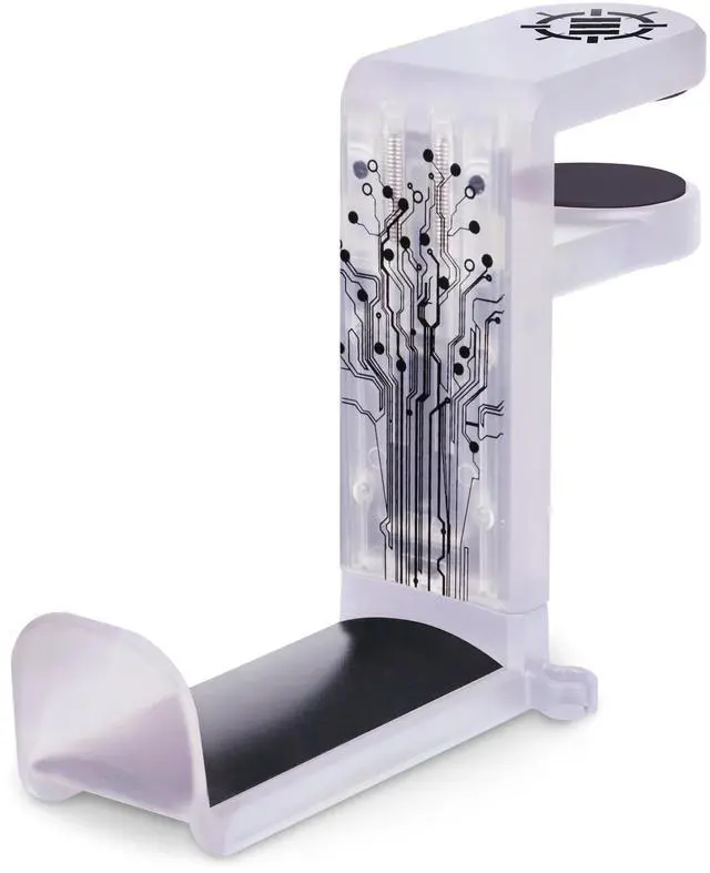 Main image of ENHANCE Voltaic 2 PC Gaming Headphone Holder - Desk Headphone Hanger Esports Headset Holder with Adjustable 360 Rotation, Under Desk Hook Clamp, Universal Fit - Built in Cable Clip Organizer - Clear