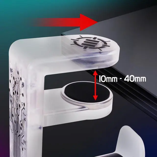 Alt view image 3 of 5 - ENHANCE Voltaic 2 PC Gaming Headphone Holder - Desk Headphone Hanger Esports Headset Holder with Adjustable 360 Rotation, Under Desk Hook Clamp, Universal Fit - Built in Cable Clip Organizer - Clear