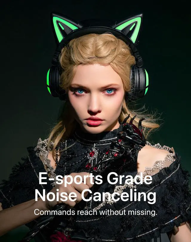 Alt view image 3 of 5 - YOWU RGB Cat Ear Headphones CE Black and Crystal Headphone Stand Black, Accessories for The Ultimate Experience