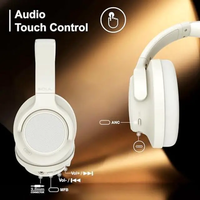 Alt view image 4 of 5 - Soul Electronics Bundle of Beige Noise Cancelling Bluetooth Headphone and Black Clip on Earbuds