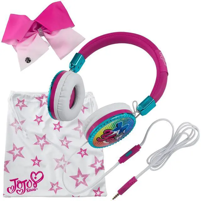 Main image of JoJo Siwa Bow Fashion Headphones with Built-in Microphone for Video Call or Zoom Meeting, Wired Headphones & Travel Pouch Designed for Fans of JoJo Siwa Gifts