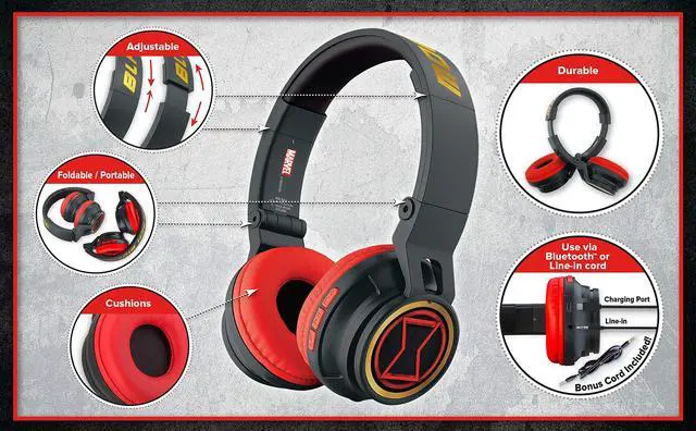 Alt view image 5 of 5 - Black Widow Kids Bluetooth Headphones, Wireless Headphones with Microphone Includes Aux Cord, Volume Reduced Kids Foldable Headphones for School, Home, or Travel