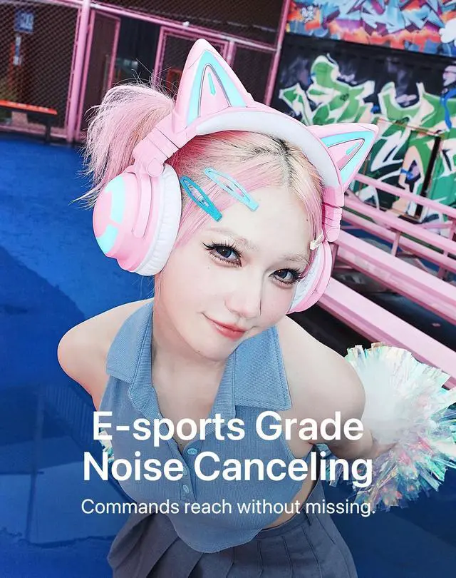Alt view image 3 of 5 - YOWU RGB Cat Ear Headphones CE Pink and Crystal Headphone Stand Black, Accessories for The Ultimate Experience