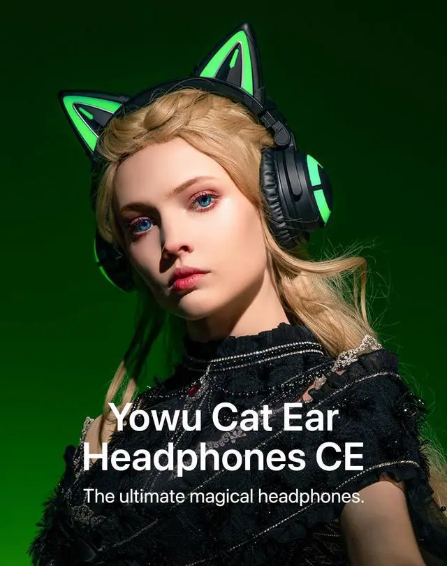 Alt view image 2 of 5 - YOWU RGB Cat Ear Headphones CE Black and Crystal Headphone Stand Pink, Accessories for The Ultimate Experience