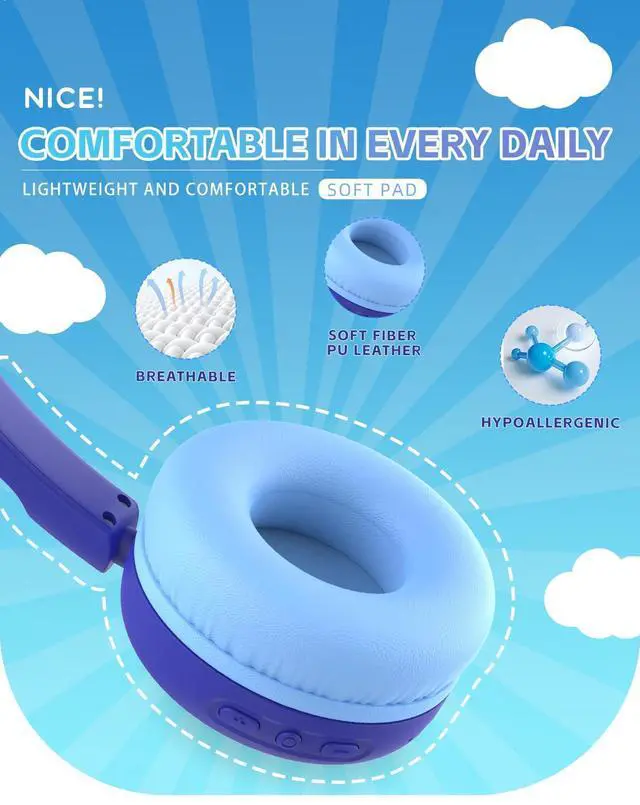 Alt view image 2 of 5 - Kids Bluetooth Headphones,Toddler Headphones with Microphone,85dB Volume Limited,Bluetooth 5.3 Twistable Lightweight Kids Wireless Earphones for Boy Girl Tablet Travel School
