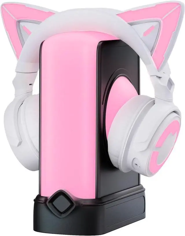 Main image of YOWU RGB Cat Ear Headphones CE White and Crystal Headphone Stand Black, Accessories for The Ultimate Experience