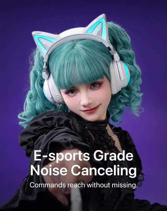 Alt view image 3 of 5 - YOWU RGB Cat Ear Headphones CE White and Crystal Headphone Stand Pink, Accessories for The Ultimate Experience