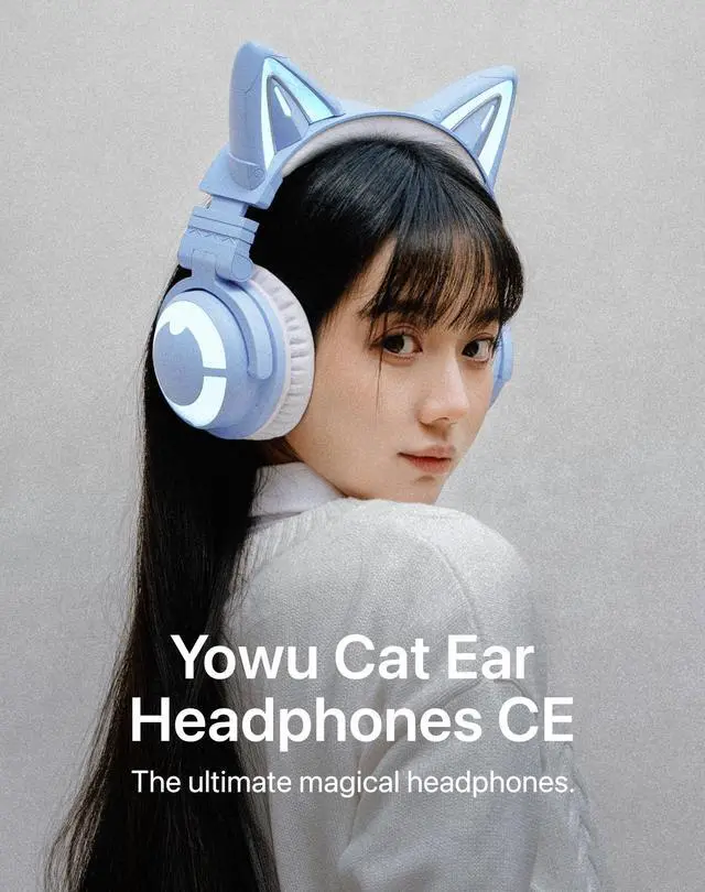 Alt view image 2 of 5 - YOWU RGB Cat Ear Headphones CE Blue and Crystal Headphone Stand Pink, Accessories for The Ultimate Experience