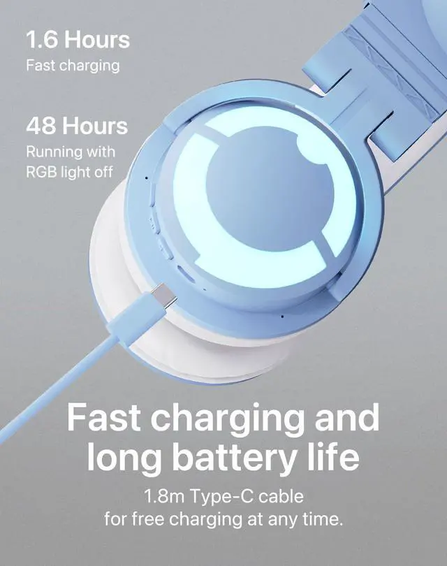 Alt view image 5 of 5 - YOWU RGB Cat Ear Headphones CE Blue and Crystal Headphone Stand Pink, Accessories for The Ultimate Experience