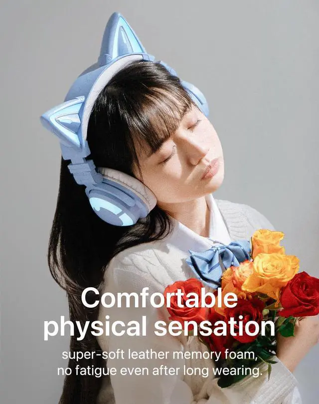 Alt view image 3 of 5 - YOWU RGB Cat Ear Headphones CE Blue and Crystal Headphone Stand Pink, Accessories for The Ultimate Experience