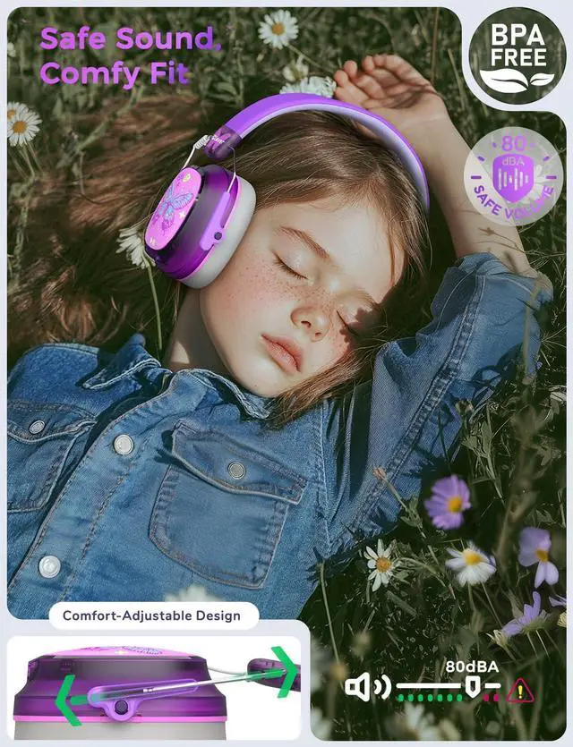 Alt view image 4 of 5 - iClever Noise Cancelling Headphones for Kids, Bluetooth 5.4 Ear Protection with 60H Play Time, Safe Volume 80dBA, Adjustable Headband, Noise Reduction Headphones for Autism, Airplane/Monster Truck