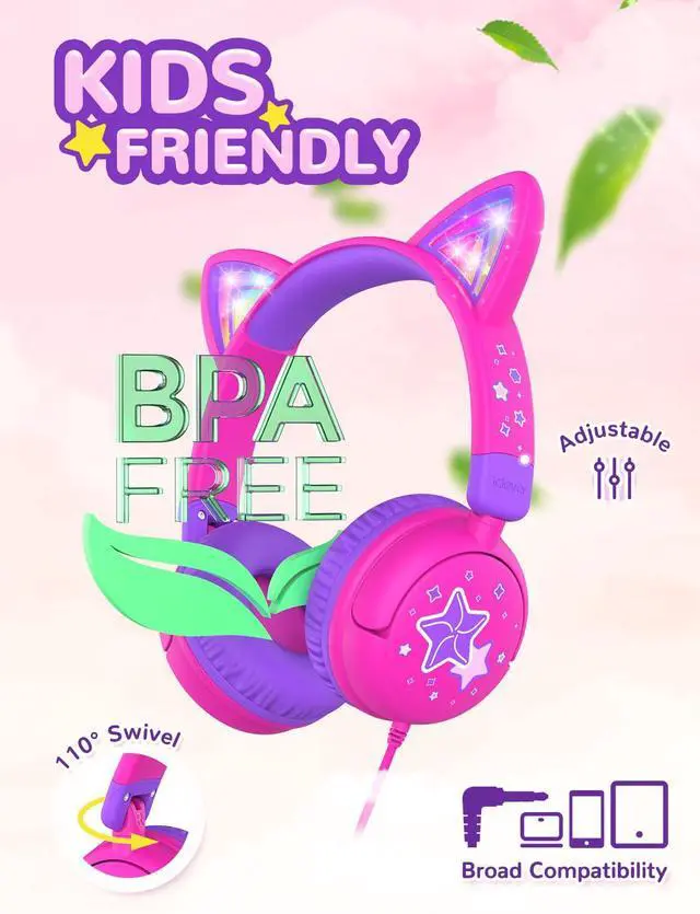 Alt view image 5 of 5 - iClever Lollipop Kids Headphones Cat Ear & EM01 Noise Cancelling Headphones for kids