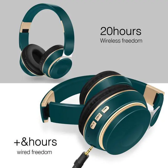 Alt view image 5 of 5 - RAT TAIL Bluetooth Headset, Chat- Comfortable Over Ear Stereo Wireless Headphones with Mic, Soft Earmuffs/Foldable/SD/TF/FM Radio, 20H Playtime, Great for Music/Tour/Gym/Game/Chat (Deep Green)