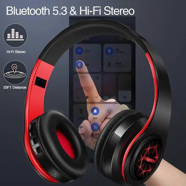 Alt view image 2 of 5 - Bluetooth Headphones, Chat- Comfortable Over Ear Stereo Headphones,7 Breathing Led Lights up, Wireless Headset for Adult Teen Kid for Phone/Samsung/Pad/PC/Android/Laptop/TV (Red)