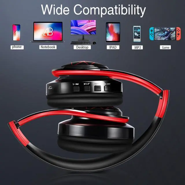 Alt view image 5 of 5 - Bluetooth Headphones, Chat- Comfortable Over Ear Stereo Headphones,7 Breathing Led Lights up, Wireless Headset for Adult Teen Kid for Phone/Samsung/Pad/PC/Android/Laptop/TV (Red)