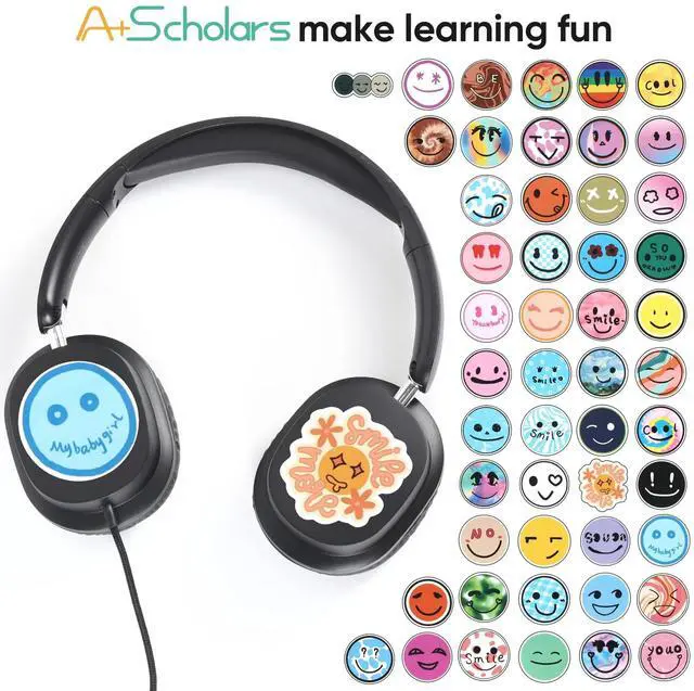 Alt view image 2 of 5 - A+ Scholars Kids Headphones for School Bulk Set 5-Pack Over-Ear, Foldable, 3.5mm Jack, Wired Earphones for Classroom, Library, Airplane, for Online Learning and Travel (Black)