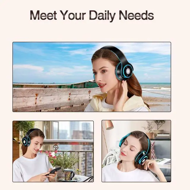Alt view image 4 of 5 - Bluetooth Headphones Over Ear, Wireless Headphones with 5 EQ Modes, 20 Hours Playtime Foldable HiFi Stereo Headset with Microphone, FM/TF for Cellphone/PC/Work/Travel/Kids/Adults/Gift (Blue)