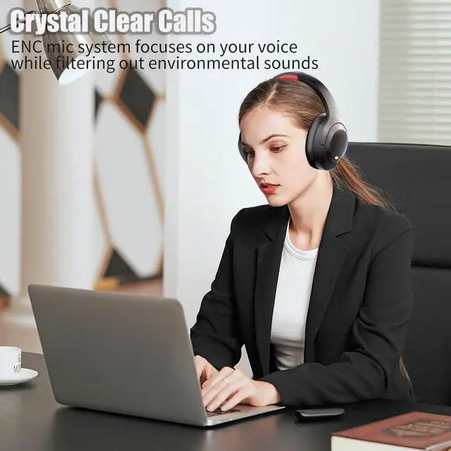 Alt view image 4 of 4 - 3T6B Active Noise Cancelling Headphones,Wireless Over Ear ANC Headphones with Microphone,Bluetooth 5.4,120H Play Time,HiFi Stereo Bluetooth Headset,for Home,Office,Travel