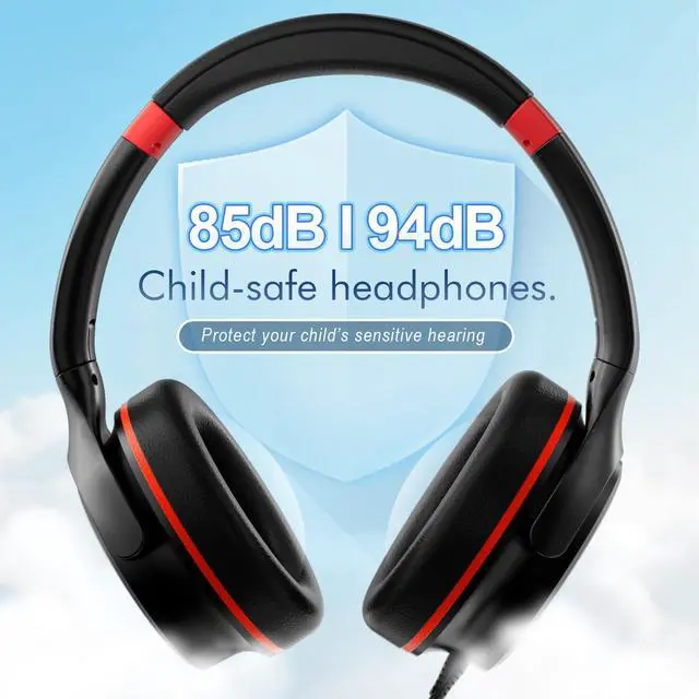 Alt view image 2 of 5 - ADOOPE Kids Headphones with Safe 85dB/94dB Volume Limiter for Teen and Boys, Foldable HD Stereo Sound Headset for Kindle Kids/fire Tablet/iPad/Laptop, Headphones with Microphone (Black-red)