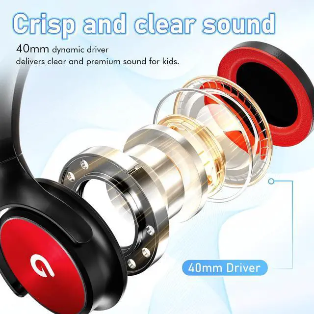 Alt view image 4 of 5 - ADOOPE Kids Headphones with Safe 85dB/94dB Volume Limiter for Teen and Boys, Foldable HD Stereo Sound Headset for Kindle Kids/fire Tablet/iPad/Laptop, Headphones with Microphone (Black-red)