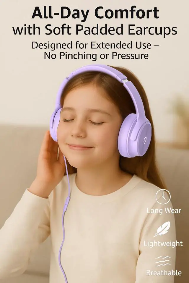 Alt view image 2 of 5 - ADOOPE USB C Wired Over-Ear Headphones with Mi, Hi-Fi Stereo Sound, Noise-Isolating Ear Cups, Comfortable Fit for iPhone15/16, Samsung Galaxy S24/S23, Type-C Phones & Tablets (Purple)