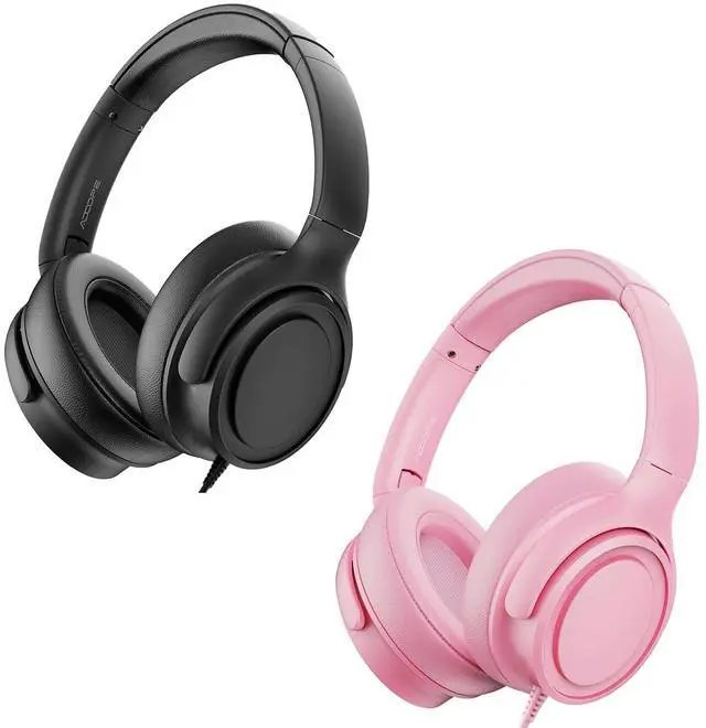 Main image of ADOOPE Wired Over-Ear Headphones with USB C Connector, Hi-Fi Stereo Sound, Noise-Isolating Ear Cups, Comfortable Fit for USB C Devices (Black + Pink)