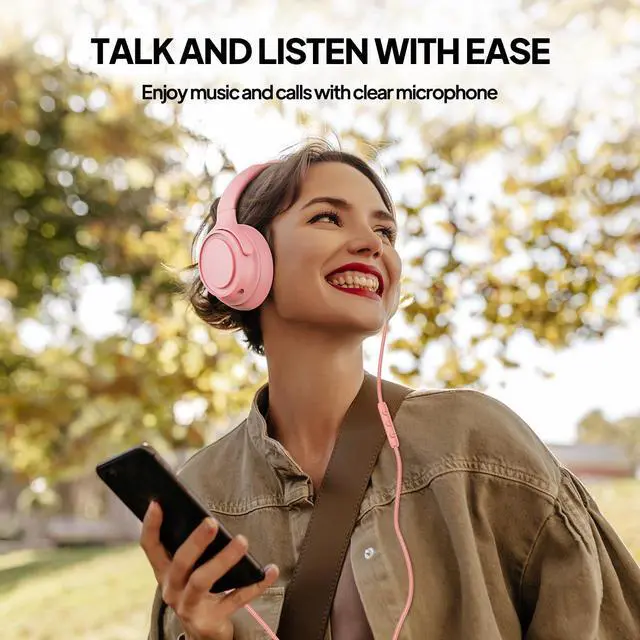 Alt view image 3 of 5 - ADOOPE Wired Over-Ear Headphones with USB C Connector, Hi-Fi Stereo Sound, Noise-Isolating Ear Cups, Comfortable Fit for USB C Devices (Black + Pink)