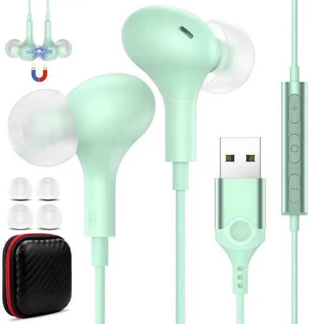 Main image of USB Headset with Microphone for PC Laptop,7.5Ft USB A Headphones Earbuds for Computer with in-Line Control Noise Cancelling Lightweight Wired Computer Headphones for Dell/HP Zoom School Class,Green