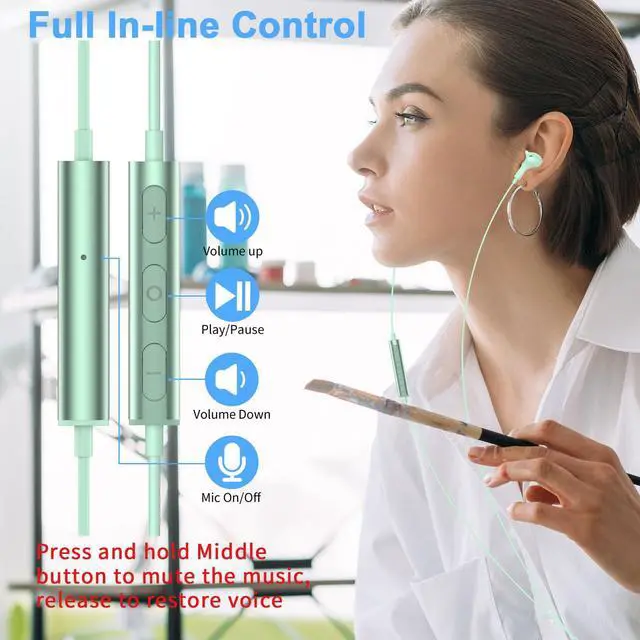 Alt view image 4 of 5 - USB Headset with Microphone for PC Laptop,7.5Ft USB A Headphones Earbuds for Computer with in-Line Control Noise Cancelling Lightweight Wired Computer Headphones for Dell/HP Zoom School Class,Green