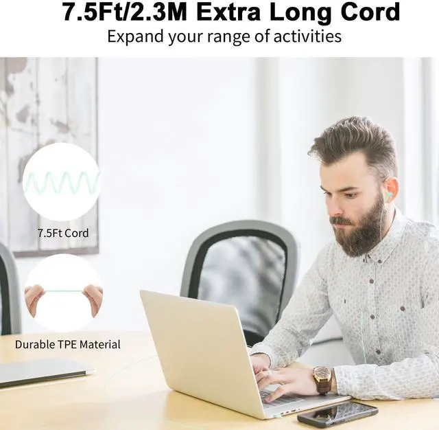 Alt view image 5 of 5 - USB Headset with Microphone for PC Laptop,7.5Ft USB A Headphones Earbuds for Computer with in-Line Control Noise Cancelling Lightweight Wired Computer Headphones for Dell/HP Zoom School Class,Green