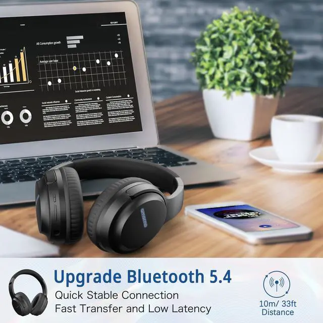 Alt view image 4 of 5 - AMORNO Bluetooth Headphones Over Ear, 68 Hours Playtime Wireless Headphones with Mic, Foldable Adjustable Lightweight HiFi Stereo Headset for Cellphone/PC/Work/Travel/Home/Office (Black)