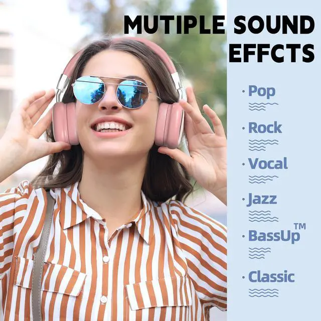 Alt view image 5 of 5 - AMAFACE Bluetooth Headphones Over-Ear, Foldable Wireless Headphones,Support Wired,Stereo Headset with Mic for Cell Phone,PC,Soft Earmuffs Light Weight for Long Wearing(Pink)