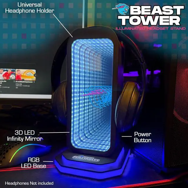 Alt view image 2 of 5 - Feastables Beast Tower MrBeast Gaming Headphone Stand | RGB Light Display with Infinity Mirror Effect and Logo | Universal Headset Holder; USB Powered Desk Computer Accessory for Gamers and Streamers