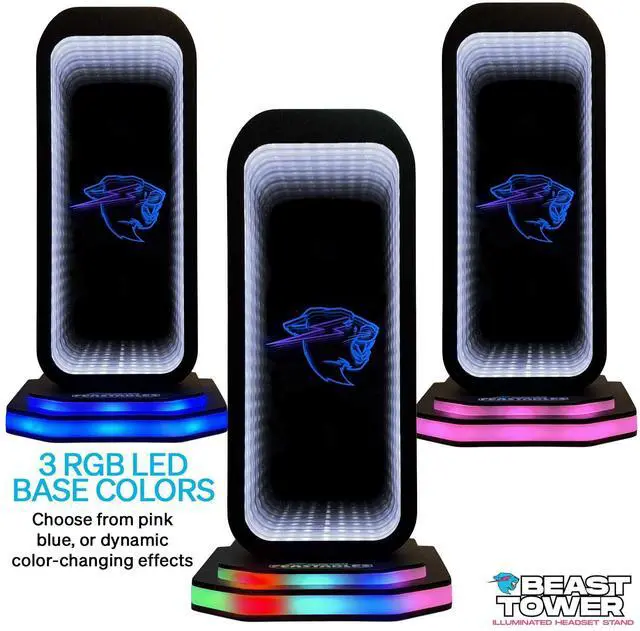 Alt view image 4 of 5 - Feastables Beast Tower MrBeast Gaming Headphone Stand | RGB Light Display with Infinity Mirror Effect and Logo | Universal Headset Holder; USB Powered Desk Computer Accessory for Gamers and Streamers
