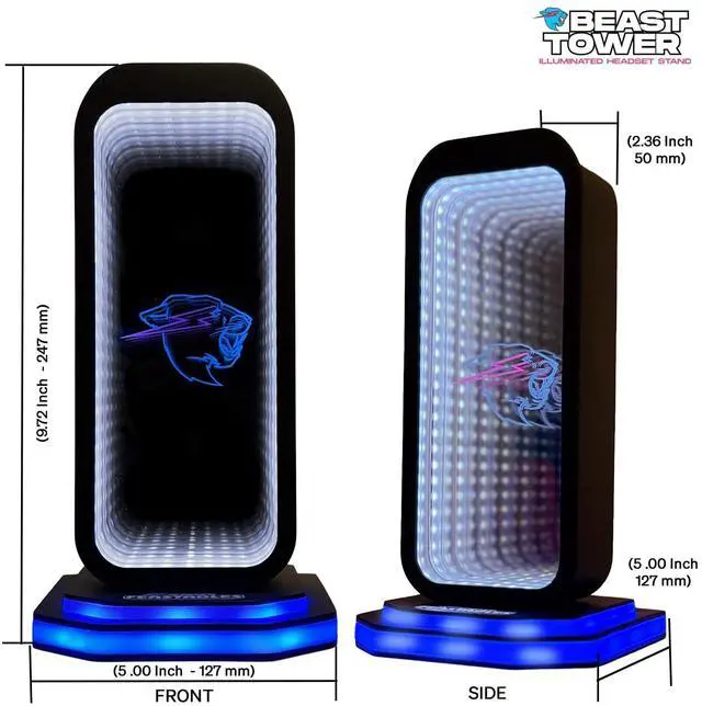 Alt view image 5 of 5 - Feastables Beast Tower MrBeast Gaming Headphone Stand | RGB Light Display with Infinity Mirror Effect and Logo | Universal Headset Holder; USB Powered Desk Computer Accessory for Gamers and Streamers
